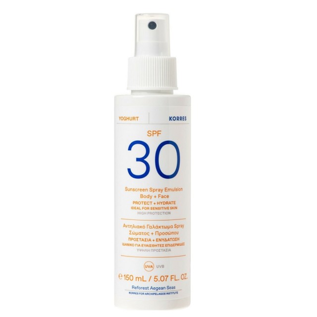 Korres Yoghurt Sunscreen Spray Emulsion Body & Face SPF30,Αντηλιακό Γαλάκτωμα Σώματος & Προσώπου Σε Σπρέι 150ml