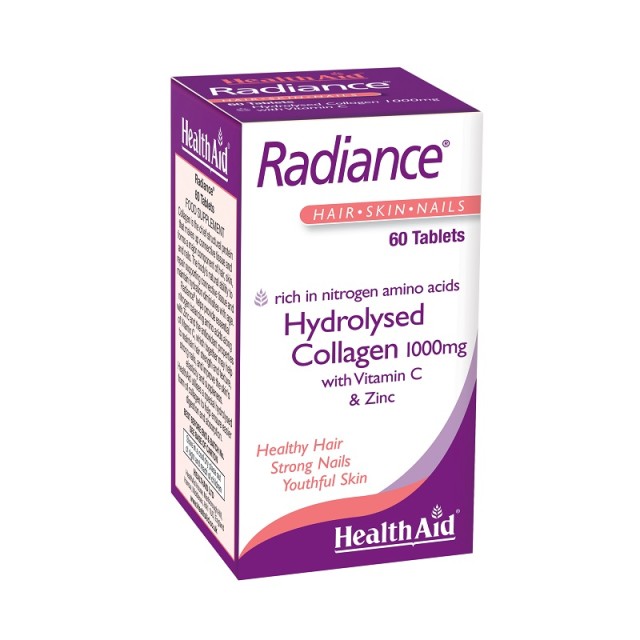 Health Aid Radiance Hair Skin Nails, Υδρολυμένο Κολλαγόνο 1000mg με Βιταμίνη C & Ψευδάργυρο 60tabs