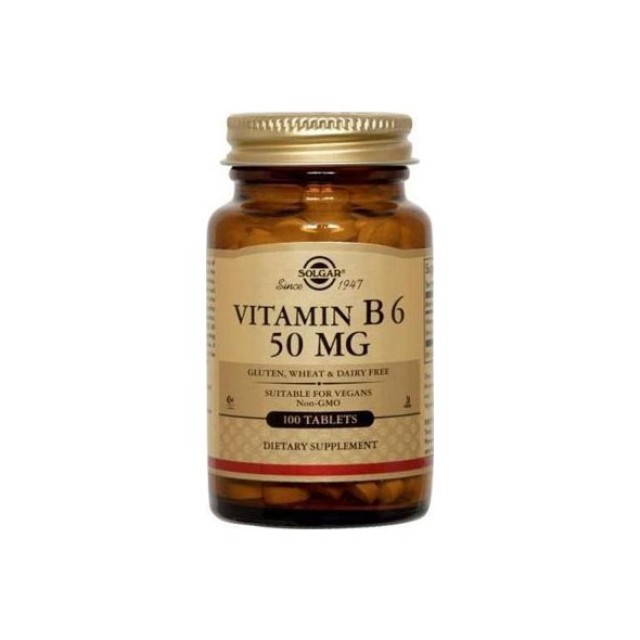 Solgar Vitamin B-6 50mg, Προάγει τον Σχηματισμό των Ερυθρών Αιμοσφαιρίων 100tabs