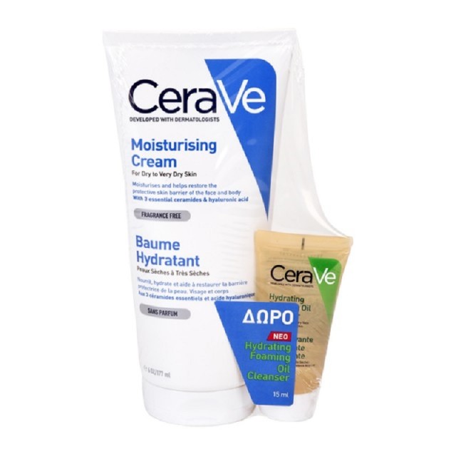 Cerave Moisturising Cream Ενυδατική Κρέμα για Ξηρό Δέρμα 177ml & Δώρο Hydrating Foaming Oil Cleanser 15ml