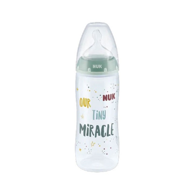 Nuk Πλαστικό Μπιμπερό First Choice Plus Κατά των Κολικών με Θηλή Σιλικόνης 360ml για 6-18 μηνών Γκρι Our Tiny Miracle