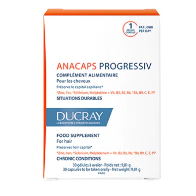 Ducray Anacaps Progressiv συμπλήρωμα διατροφής που δρα στην τριχόπτωση 30 Καψούλες