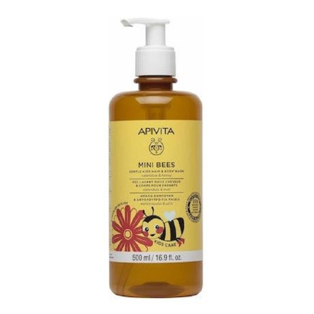 Apivita Mini Bees Gentle Kids Hair & Body Wash Calendula & Honey - Παιδικό Σαμπουάν & Αφρόλουτρο, 500ml