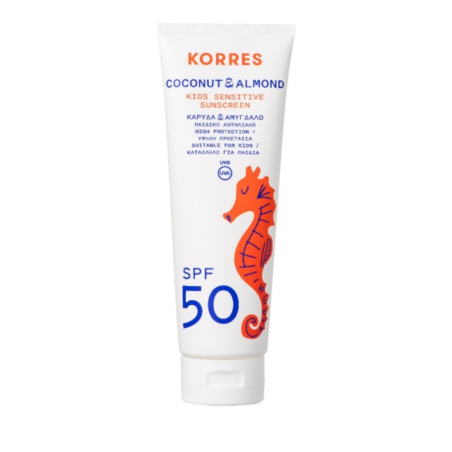 Korres - Kids Sensitive Sunscreen SPF50, Coconut & Almond, Παιδικό Αντιηλιακό Γαλάκτωμα για Πρόσωπο & Σώμα, 250ml