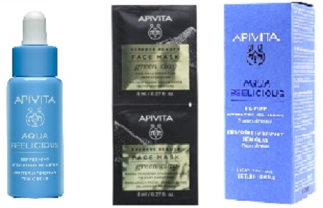 PROMO Apivita Aqua Beelicious Refreshing Hydrating Booster, Αναζωογόνηση & Ενυδάτωση 30ml+Aqua Beelicious Oil-Free, Κρέμα-Gel Ενυδάτωσης Ελαφριάς Υφής 40ml+Express Beauty Μάσκα Προσώπου με Πράσινη Άργιλο για Βαθύ Καθαρισμό 2x8ml
