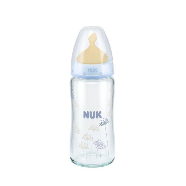 Nuk First Choice+ Γυάλινο Μπιμπερό με Θηλή από Καουτσούκ Μεσαίας Ροής (0-6 μηνών) 240ml