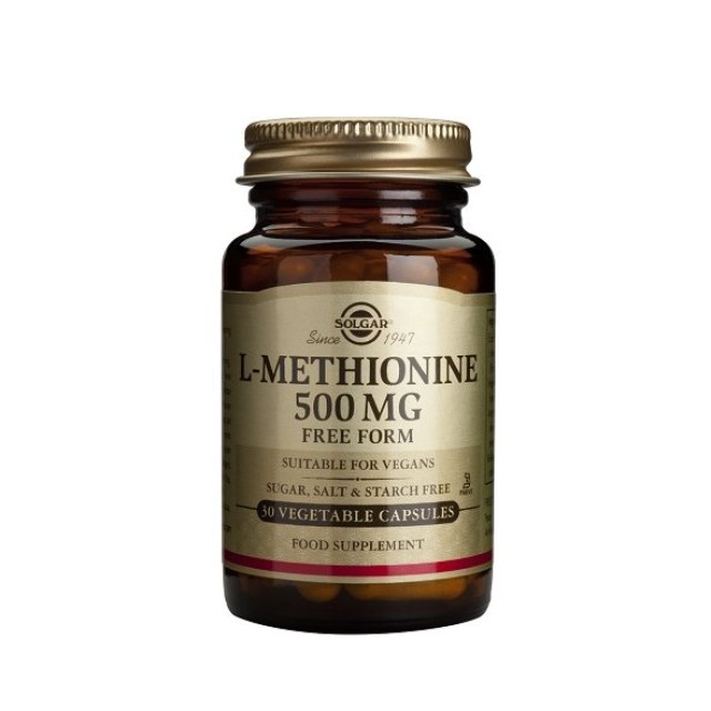 Solgar L-Methionine 500mg, Αμινοξύ για την Προστασία του Ήπατος και την Υγεία Μαλλιών, Νυχιών και Δέρματος 30 φυτικές κάψουλες