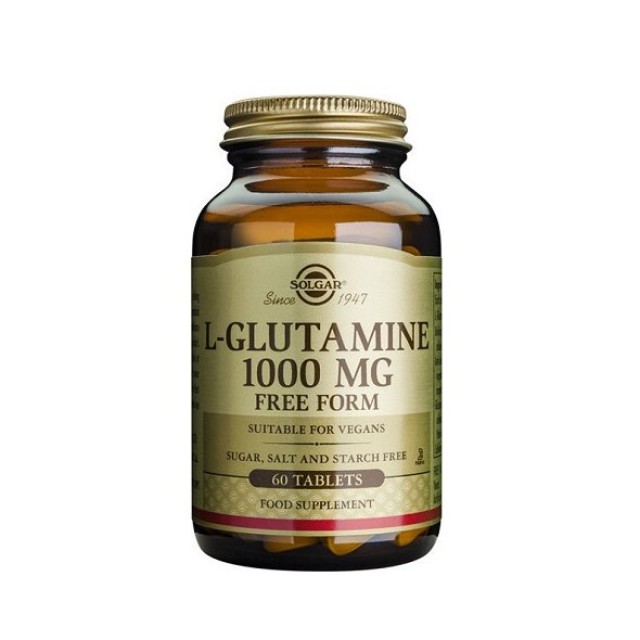 Solgar L-Glutamine 1000mg, Συμπλήρωμα Διατροφής με Γλουταμίνη Ελεύθερης Μορφής 60 ταμπλέτες
