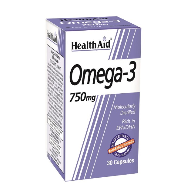 Health Aid Omega 3 750mg, Καλή Λειτουργία της Καρδιάς, Έλεγχο Χοληστερίνης 30caps