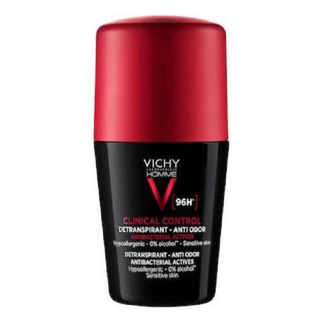 Vichy Homme Clinical Control 96h Detranspirant Anti-Odor Deodorant Roll-on, Αποσμητικό για Ευαίσθητες Επιδερμίδες, 50ml