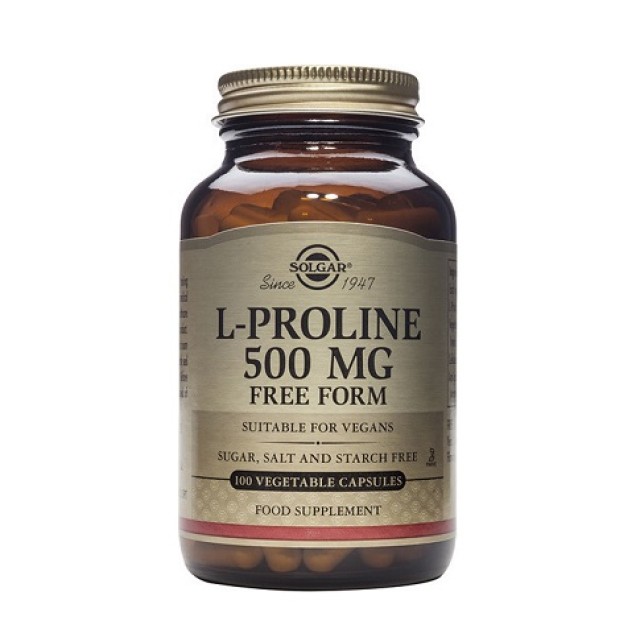 Solgar L-Proline 500mg, Σκεύασμα Προλίνης για την Υγεία του Δέρματος & των Αρθρώσεων 100 φυτικές κάψουλες