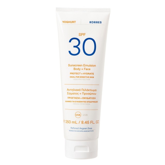 Korres Yoghurt Sunscreen Emulsion Face & Body SPF30 - Αντηλιακή Κρέμα Προσώπου & Σώματος Με Γιαούρτι 250ml