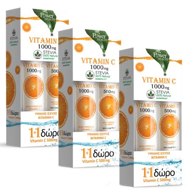Power Health MEGA PACK Vitamin C 1000mg 24 αναβρ. & ΔΩΡΟ Vitamin C 500mg 20 αναβρ. ταμπλ. (3τεμ + 3 ΔΩΡΟ)