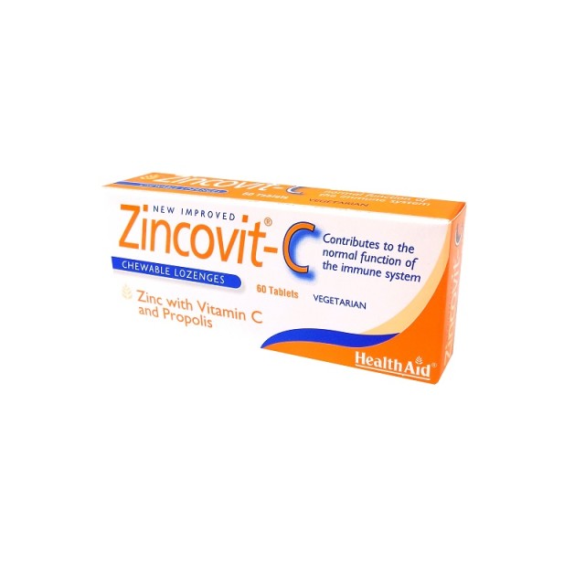 Health Aid Zincovit-C Ψευδάργυρος, Βιταμίνη C & Πρόπολη 60 μασώμενες ταμπλέτες