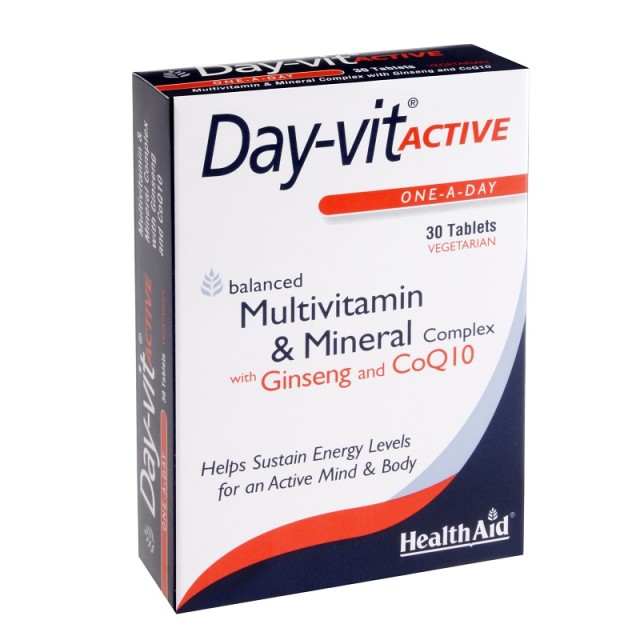 Health Aid Day-Vit Active Co Q10, Βιταμίνες και Μέταλλα με Συνένζυμο Q10 και Τζίνσενγκ 30 ταμπλέτες