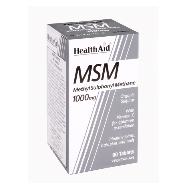 Health Aid MSM with Vitamin C, Οργανικό Θείο Φυσικό Αντιφλεγμονώδες Οστών & Αρθρώσεων 90vegtabs