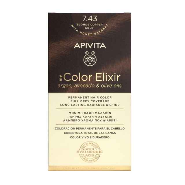 Apivita My Color Elixir 7.43, Βαφή Μαλλιών Ξανθό Χάλκινο Μελί 125ml