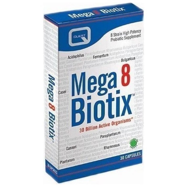 Quest Mega 8 Biotix, Συνδυασμός Προβιοτικών για την Καλή Λειτουργία του Εντέρου 30 κάψουλες