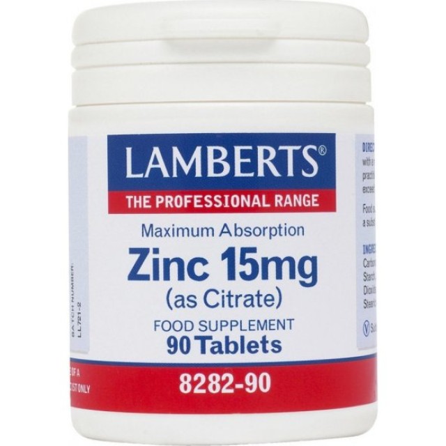 Lamberts Zinc 15mg (Citrate), Συμπλήρωμα Διατροφής με Ψευδάργυρο 90 ταμπλέτες