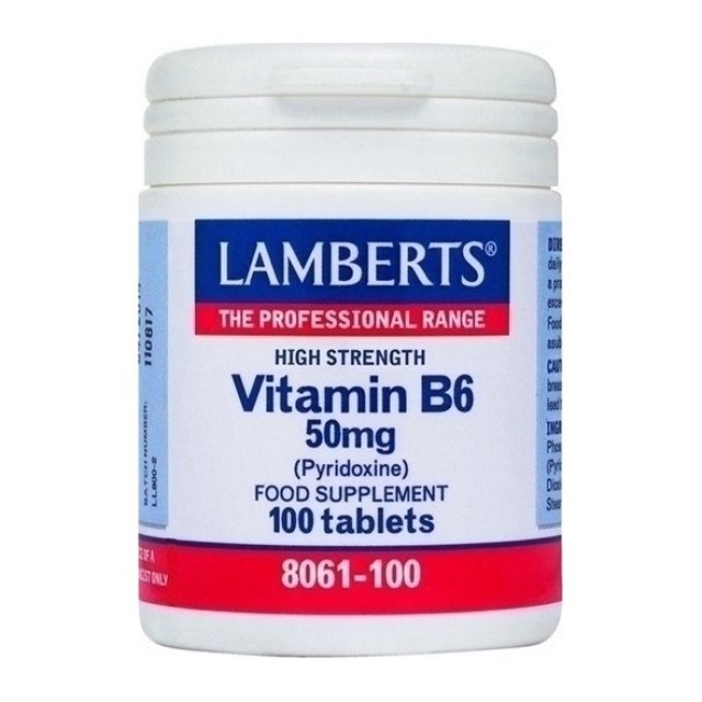 Lamberts Β6 50mg Pyridoxine, Συμπλήρωμα Διατροφής με Πυριδοξίνη (Βιταμίνη Β6) 100 ταμπλέτες 8061-100