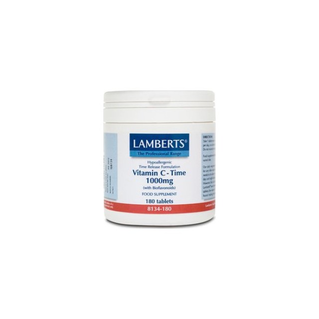 Lamberts Vitamin C-Time 1000mg, Βιταμίνη C με Βιοφλαβονοειδή & Rose Hips Σταδιακής Αποδέσμευσης 180 ταμπλέτες 8134-180