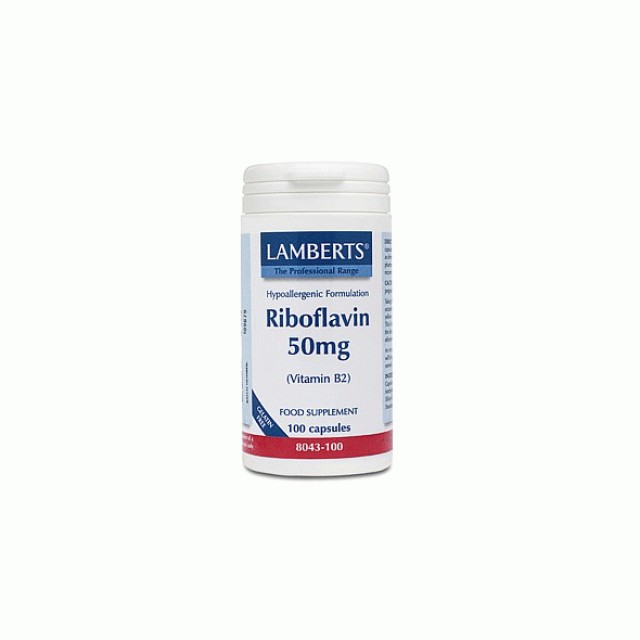 Lamberts Riboflavin Vit B2 50 mg, Συμπλήρωμα Διατροφής με Ριβοφλαβίνη (Βιταμίνη Β2) 100 κάψουλες
