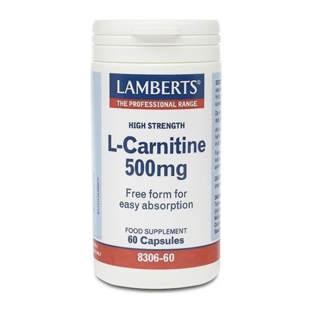 Lamberts L-Carnitine 500mg, Καρνιτίνη Ελεύθερης Μορφής 60 κάψουλες