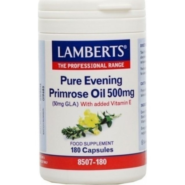 Lamberts Pure Evening Primrose Oil 500mg, Συμπλήρωμα Διατροφής με Γ-Λινολεϊκό Οξύ (GLA) και Βιταμίνη Ε, 180 κάψουλες