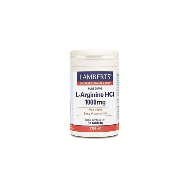 Lamberts L-Arginine HCl 1000mg, Συμπλήρωμα Διατροφής με Αργινίνη 90 ταμπλέτες 8301
