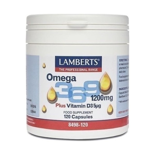 Lamberts Omega 3-6-9 1200mg Συμπλήρωμα Διατροφής Ω-3-6-9 Λιπαρά Οξέα και Βιταμίνη D3 120 caps 8498-120