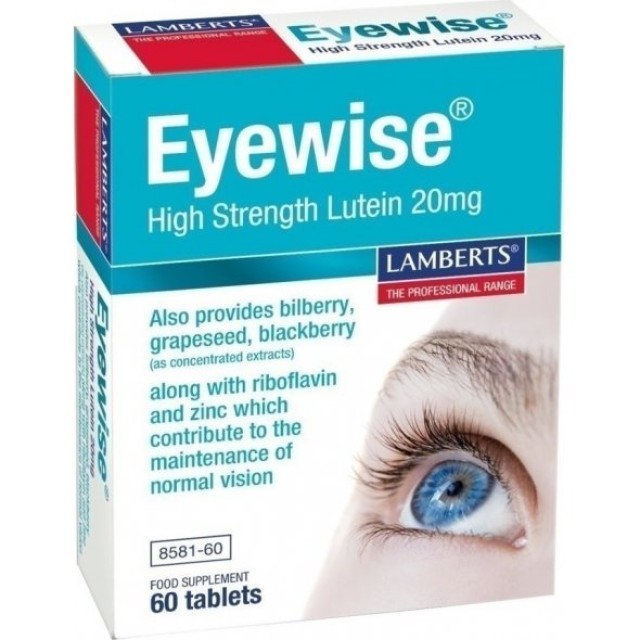 Lamberts Eyewise High Strength Lutein 20mg, Συμπλ.Διατροφ.με Λουτεΐνη & Ζεαξανθίνη για Καλή Υγεία των Ματιών 60 tabs 8581-60