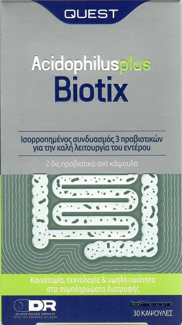 Quest Acidophilus Plus Biotix, Προβιοτικά για την Ομαλή Λειτουργία του Εντέρου 30 κάψουλες