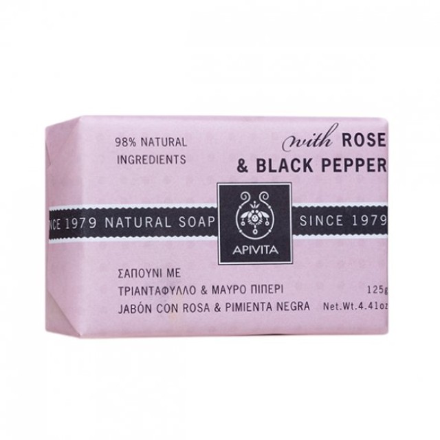 Apivita Natural Soap Σαπούνι με Τριαντάφυλλο & Μαύρο Πιπέρι 125gr
