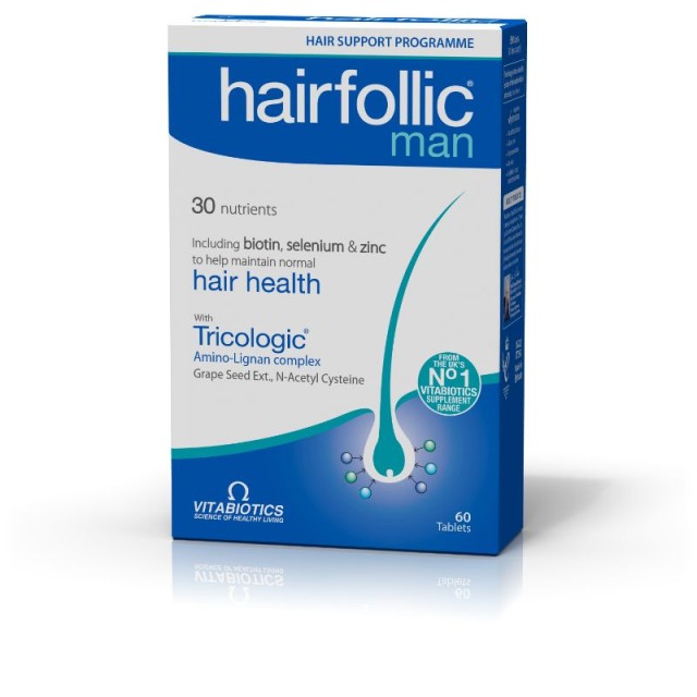 Vitabiotics Hairfollic Man with Tricollogic, Φροντίδα των Μαλλιών Ειδικά για Άνδρες 60 tablets