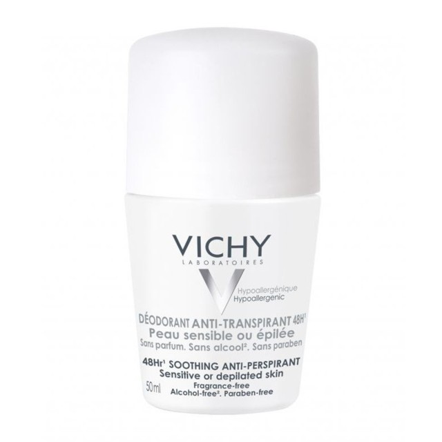 Vichy Deodorant 48H Sensitive Skin Roll-On, Αποσμητικό για Ευαίσθητες ή Αποτριχωμένες Επιδερμίδες 50ml