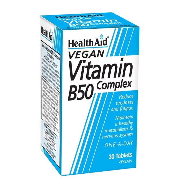 Health Aid Vitamin B50 Complex, Ενισχυμένο Σύμπλεγμα Βιταμινών Β 30 ταμπλέτες
