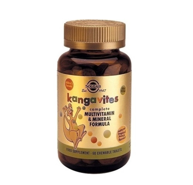 Solgar Kangavites Multivitamin & Mineral Formula Tropical Punch, Πολυβιταμίνη Τροπικά Φρούτα για Παιδιά 60 μασώμενες ταμπλέτες