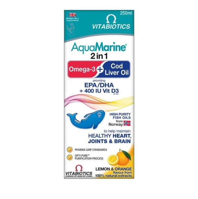 Vitabiotics - AquaMarine Μουρουνέλαιο & Ωμέγα-3  2σε1, 250ml