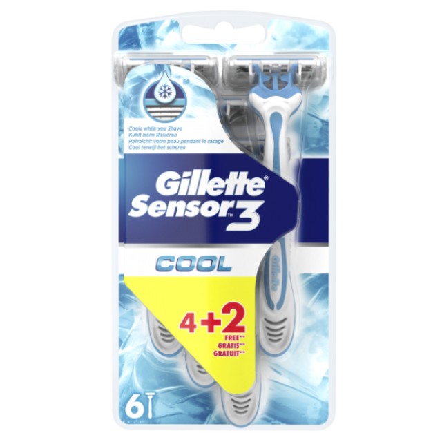 Gillette Sensor 3 Cool Ανδρικά Ξυραφάκια μιας χρήσης 6 τεμ