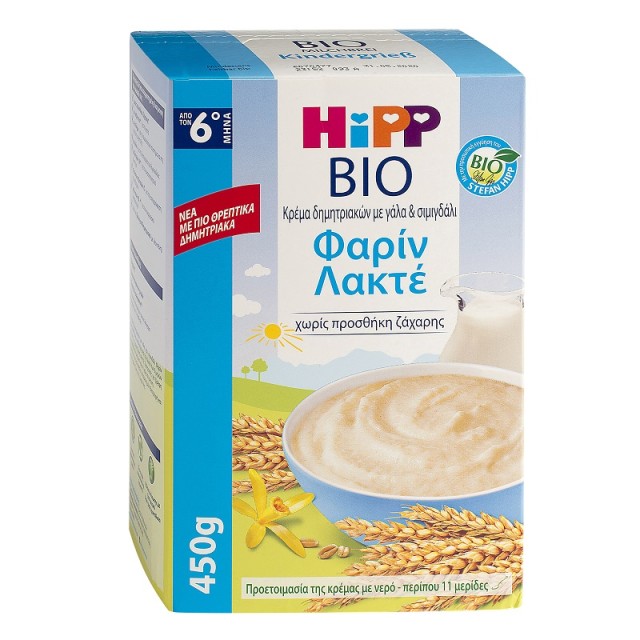 Hipp Bio Φαρίν Λακτέ, Κρέμα Δημητριακών με Γάλα και Σιμιγδάλι (από τον 6ο μήνα) 450g
