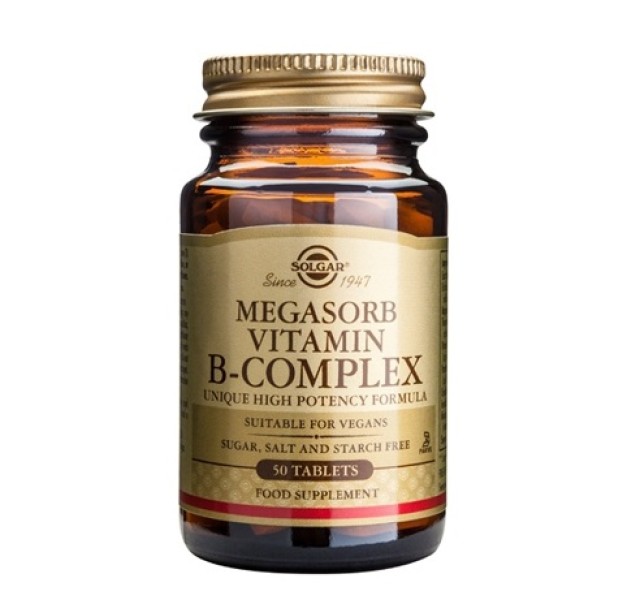 Solgar Megasorb Vitamin B-Complex, Σύμπλεγμα Βιταμινών Β Υψηλής Ισχύος 50 ταμπλέτες