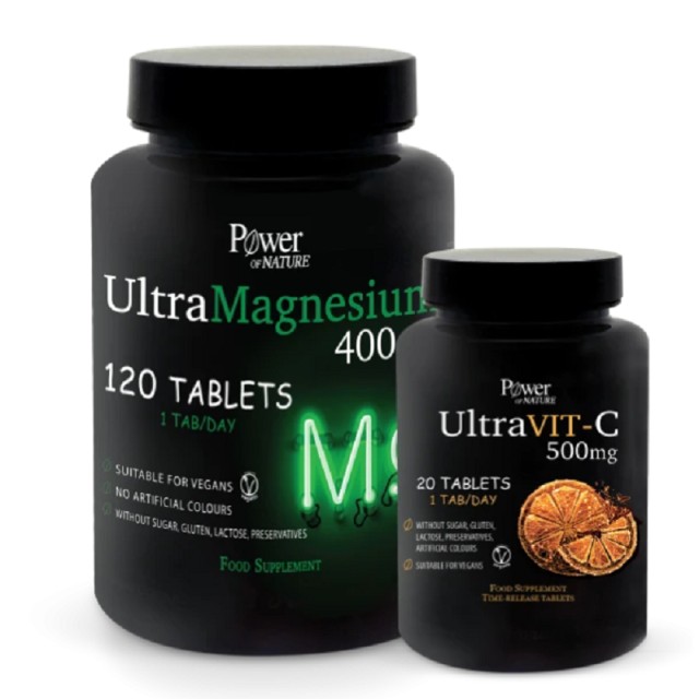Power Of Nature PROMO PACK Sport Series Ultra Magnesium 400mg 120tabs & ΔΩΡΟ Vit-C 500mg 20tabs.