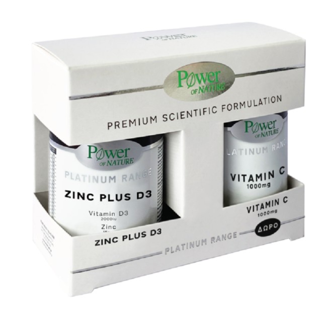Power Health Promo Pack Platinum Range Zinc 15mg PLUS Vit D3 2000iu 30s caps + ΔΩΡΟ Vitamin C 1000mg 20s Tabs