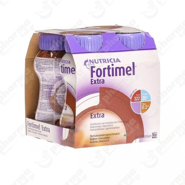 Nutricia Fortimel Extra Chocolate, Υπερπρωτεϊνικό Ρόφημα με γεύση Σοκολάτα 4 x 200ml
