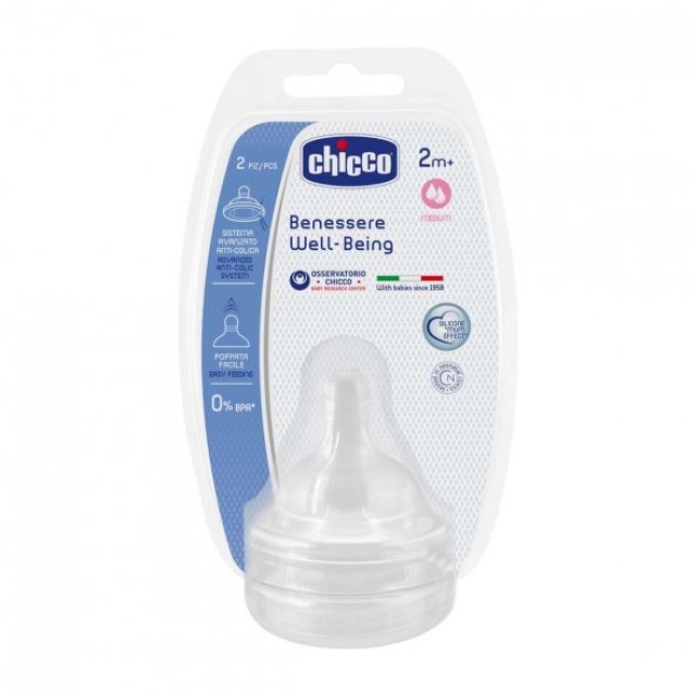 Chicco Well Being Θηλή Σιλικόνης Μέτρια Ροή 2m+ 2 τμχ (20823-20)