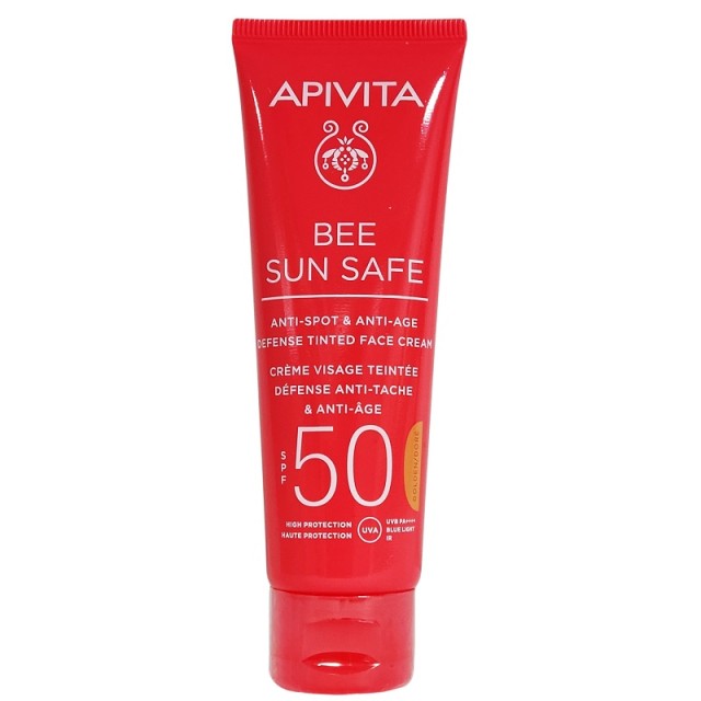 Apivita Bee Sun Safe Anti-Spot & Anti-Age Defence Tinted Face Cream SPF50 με Θαλάσσια Φύκη και Πρόπολη Gold 50ml