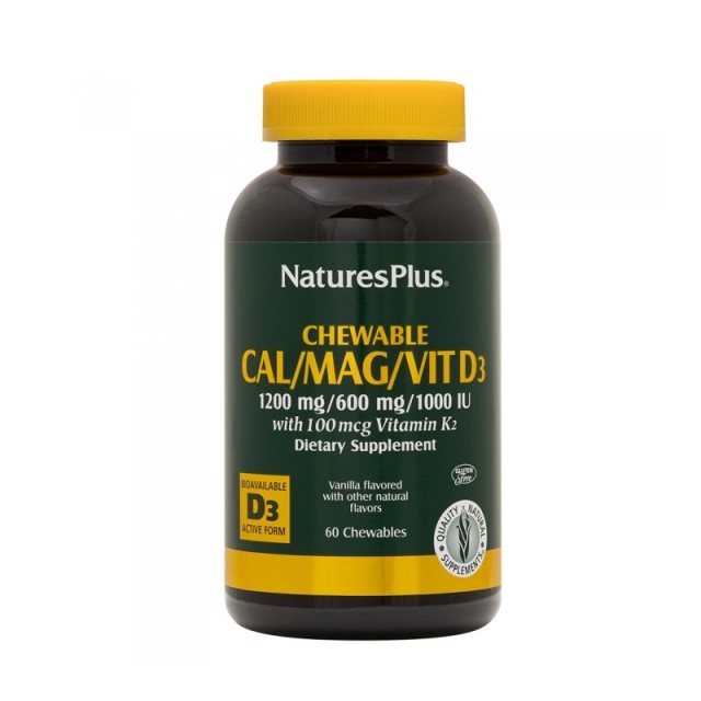 Natures Plus Cal/Mag/VitD3 with Vitamin K2 Vanilla, 60 chewable tabs