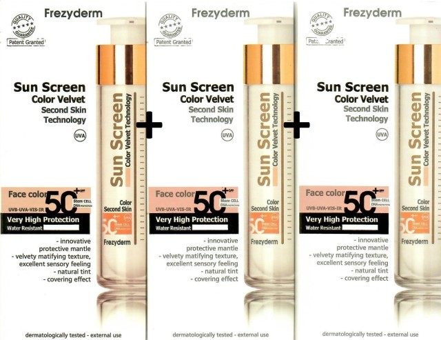 Frezyderm PROMO Sun Screen Color Velvet Face Cream Spf50+ Αντιηλιακή Κρέμα Προσώπου Πολύ Υψηλής Προστασίας με Χρώμα 1+1+1