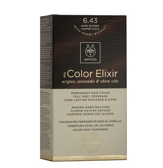 Apivita My Color Elixir 6.43, Βαφή Μαλλιών Ξανθό Σκούρο Χάλκινο Μελί 1τμχ