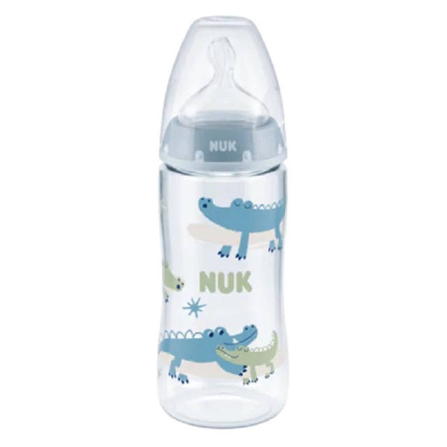 Nuk Πλαστικό Μπιμπερό First Choice Plus Temperature Control Κατά των Κολικών με Θηλή Σιλικόνης 300ml για 6-18 μηνών Μπλε Κροκοδειλάκια